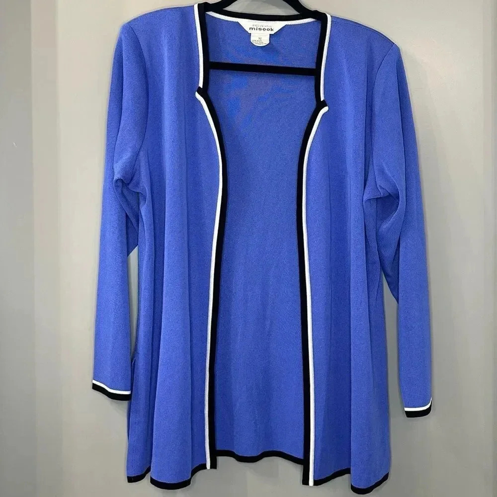 Misook Cardigan Open Front Blue Cardigan Size Medium Lightweight Ponte Knit